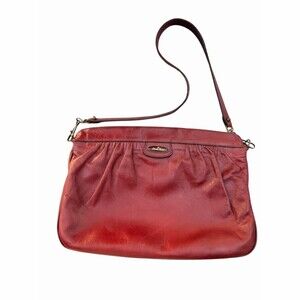 Vintage Etienne Aigner Hobo Shoulder Bag Womens Burgundy Ruched Zip